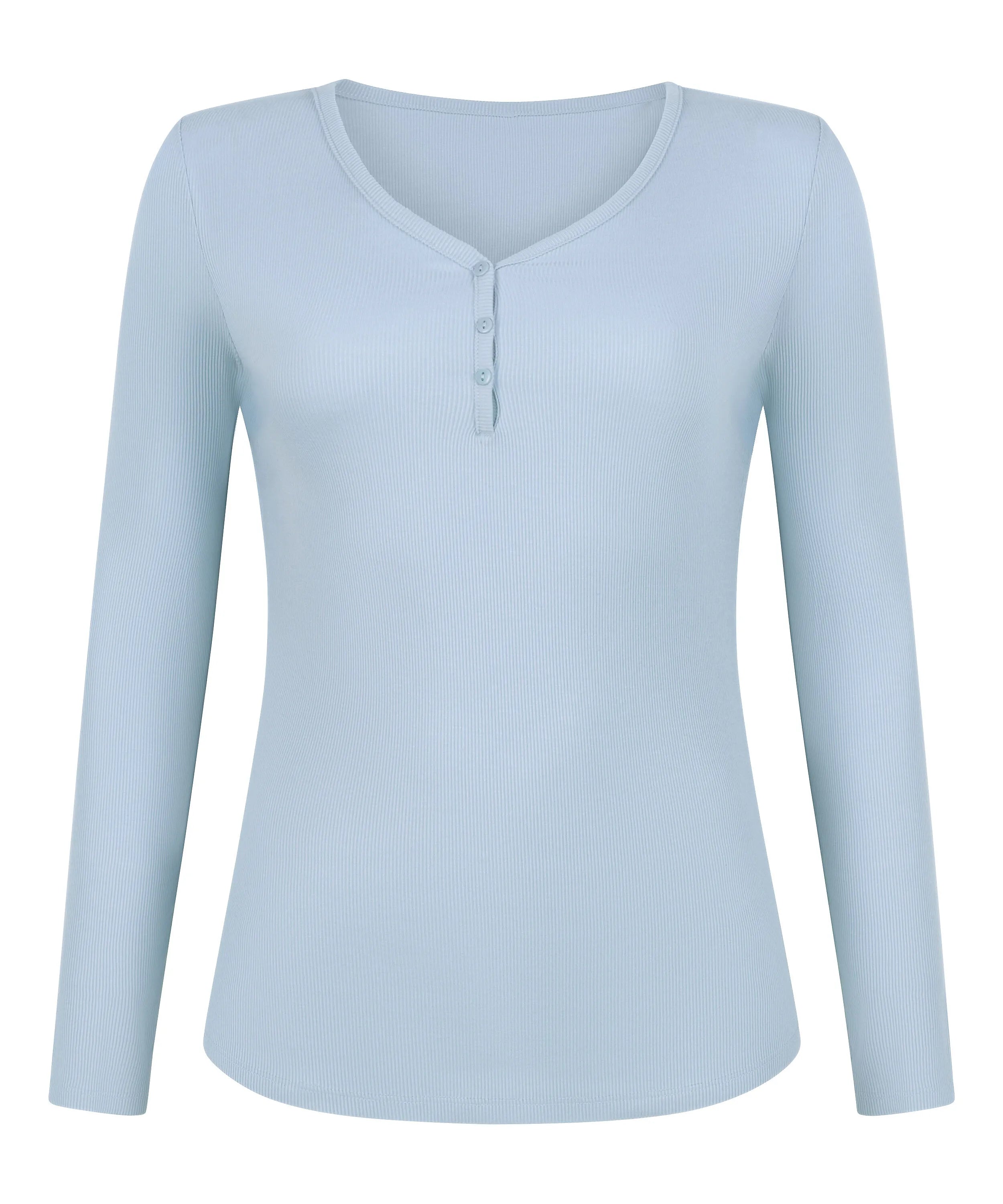 Hunkemoller Blue Women Henley Longsleeved Pyjama Top SKU: 304717_Blue Image 05