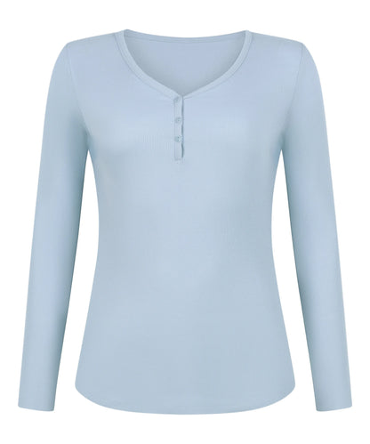 Hunkemoller Blue Women Henley Longsleeved Pyjama Top SKU: 304717_Blue Image 05