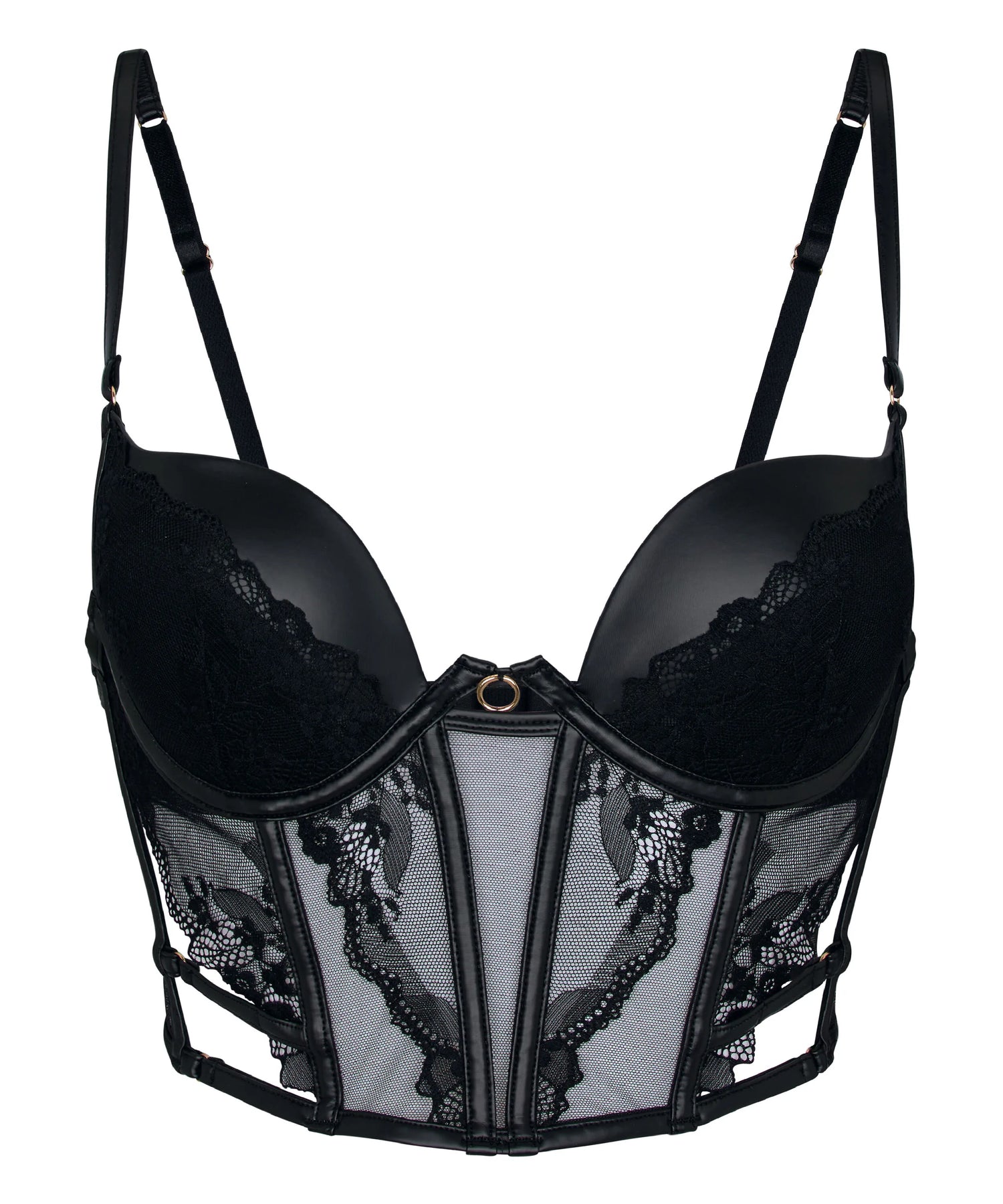 Hunkemoller Black Women Ilenia Padded Underwired Longline Bra SKU: 304773_Black Image 05