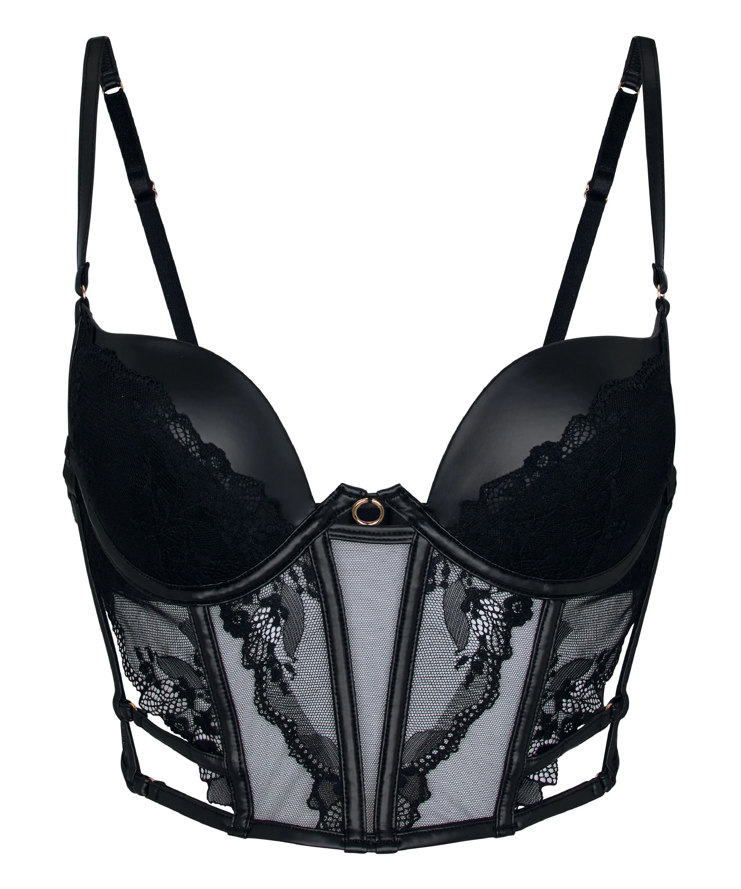 Hunkemoller Black Women Ilenia Padded Underwired Longline Bra SKU: 304773_Black Image 05