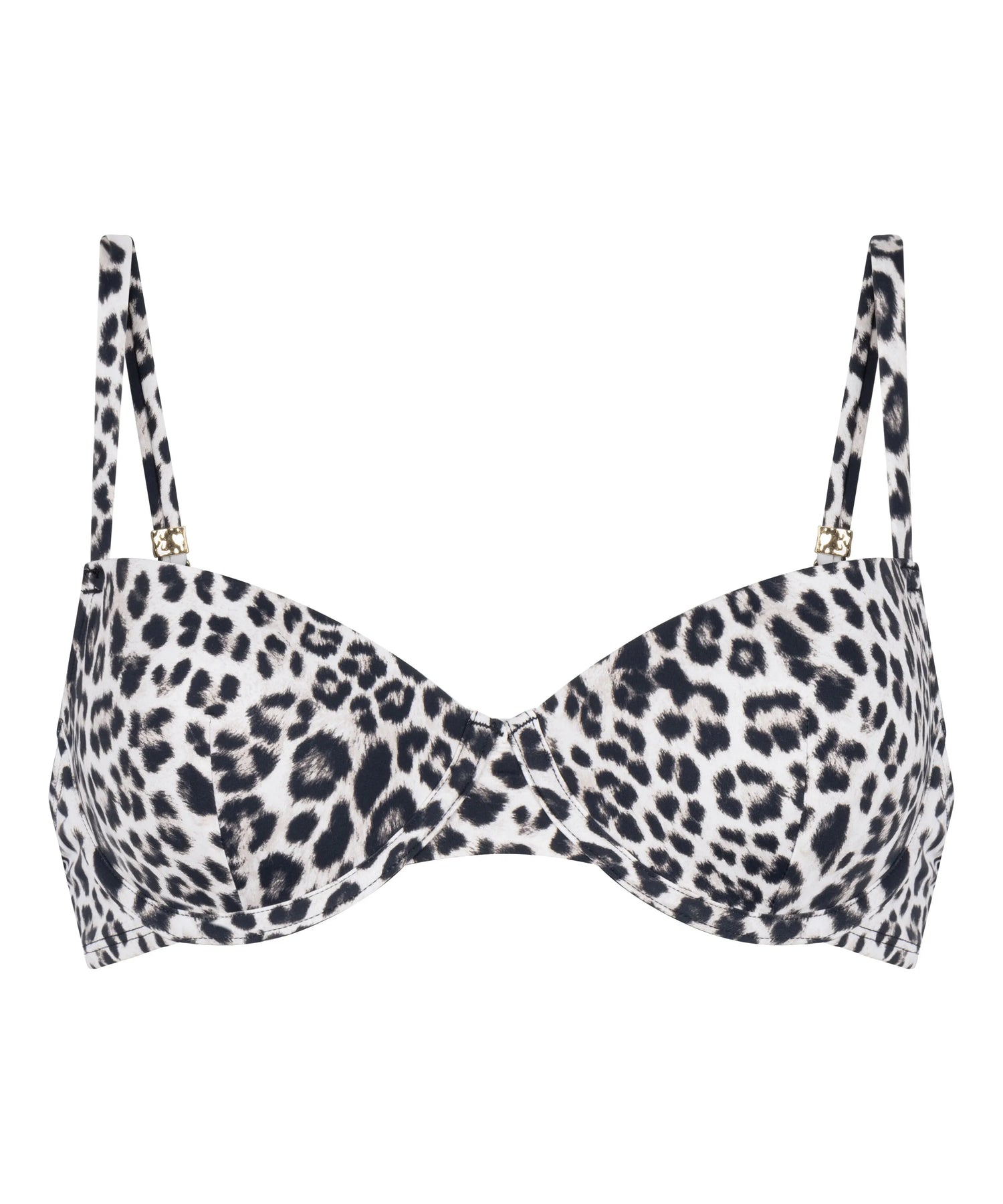 Hunkemoller Black Women Leopard Padded Underwired Bikini Top SKU: 305385_Black Image 05