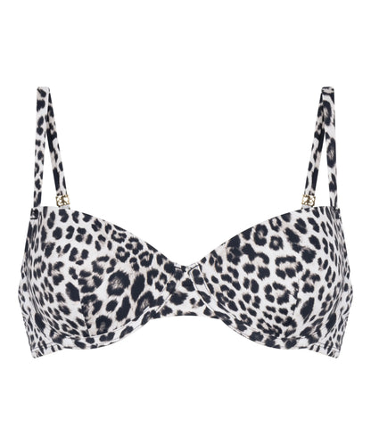 Hunkemoller Black Women Leopard Padded Underwired Bikini Top SKU: 305385_Black Image 05