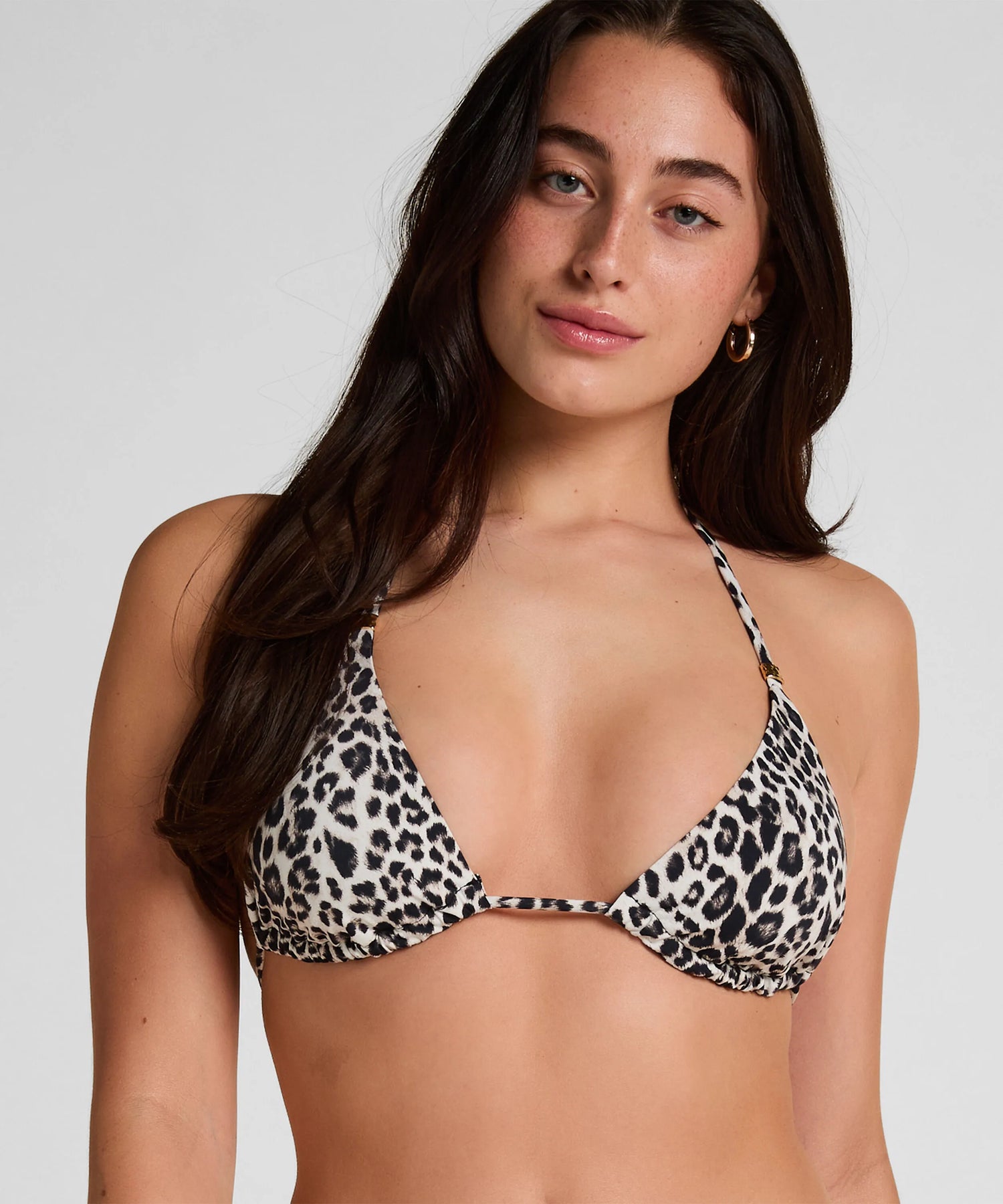 Hunkemoller Black Women Leopard Triangle Bikini Top SKU: 305386_Black Image 01