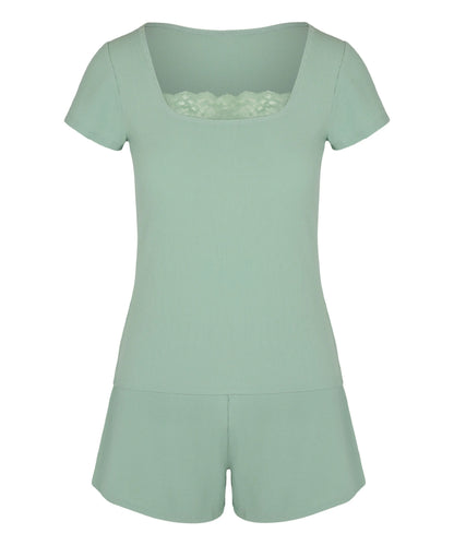 Hunkemoller Frosty Green Women Pyjama Set SKU: 306105_Frosty Green Image 04