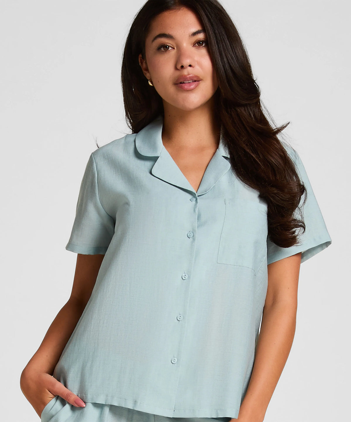 Hunkemoller Hkm Blue Women Pyjama Jacket Crinkled SKU: 306119_Hkm Blue Image 01