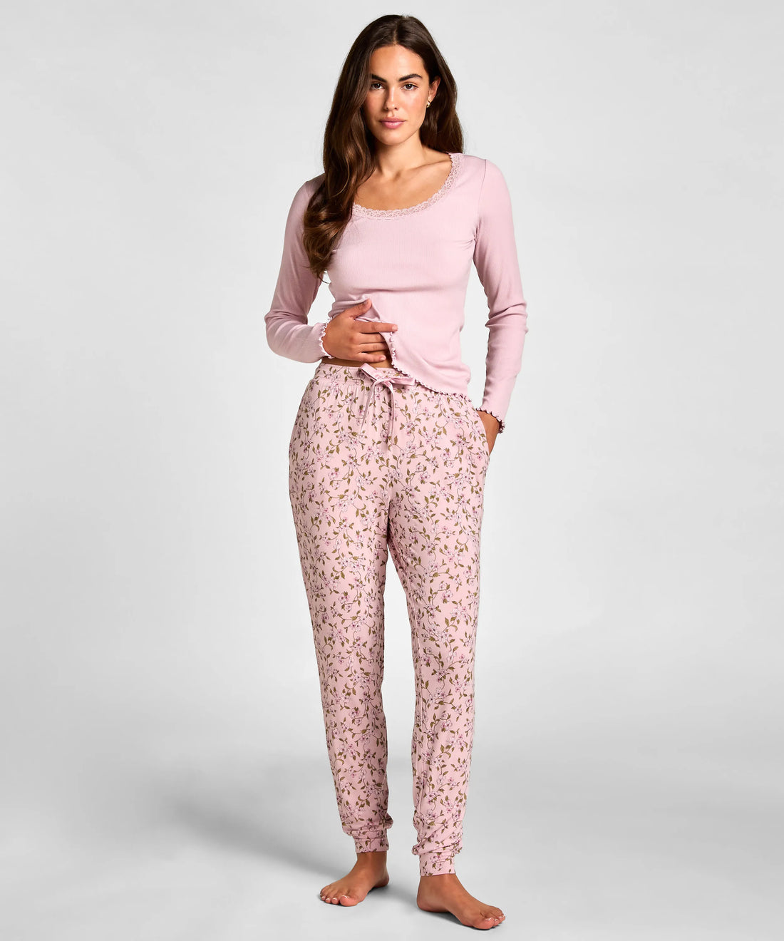 Hunkemoller Pale Mauve Women Jersey Pyjama Pants SKU: 306145_Pale Mauve Image 01