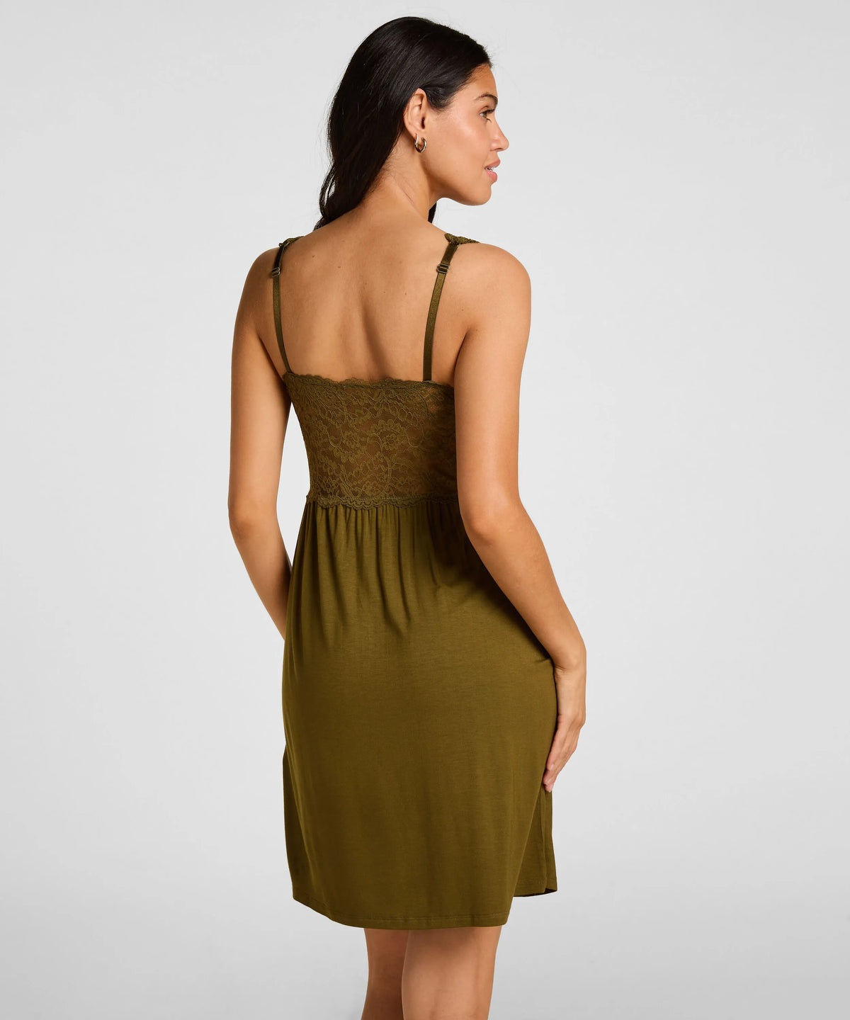 Hunkemoller Dark Olive Women Nora Lace Slip Dress SKU: 306152_Dark Olive Image 03