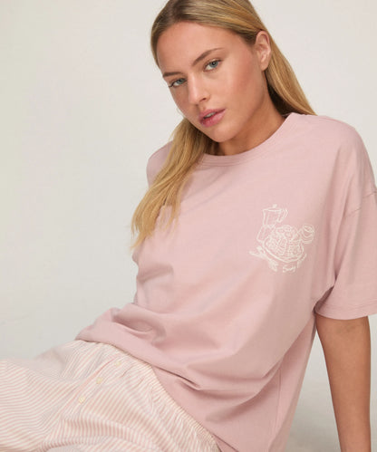 Hunkemoller Lotus Women Pyjama Set with Short And T-Shirt SKU: 306154_Lotus Image 03