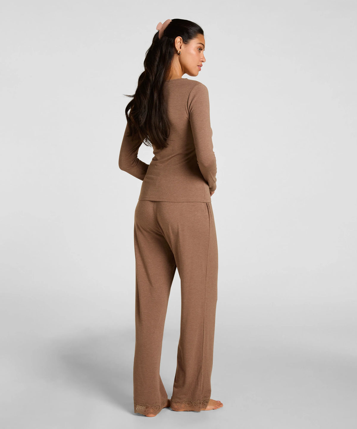 Hunkemoller Oatmeal Melee Women Pyjama Set Nana SKU: 306166_Oatmeal Melee Image 03