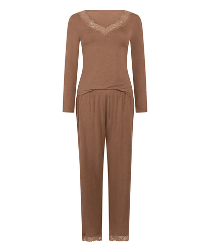 Hunkemoller Oatmeal Melee Women Pyjama Set Nana SKU: 306166_Oatmeal Melee Image 04