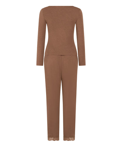 Hunkemoller Oatmeal Melee Women Pyjama Set Nana SKU: 306166_Oatmeal Melee Image 05