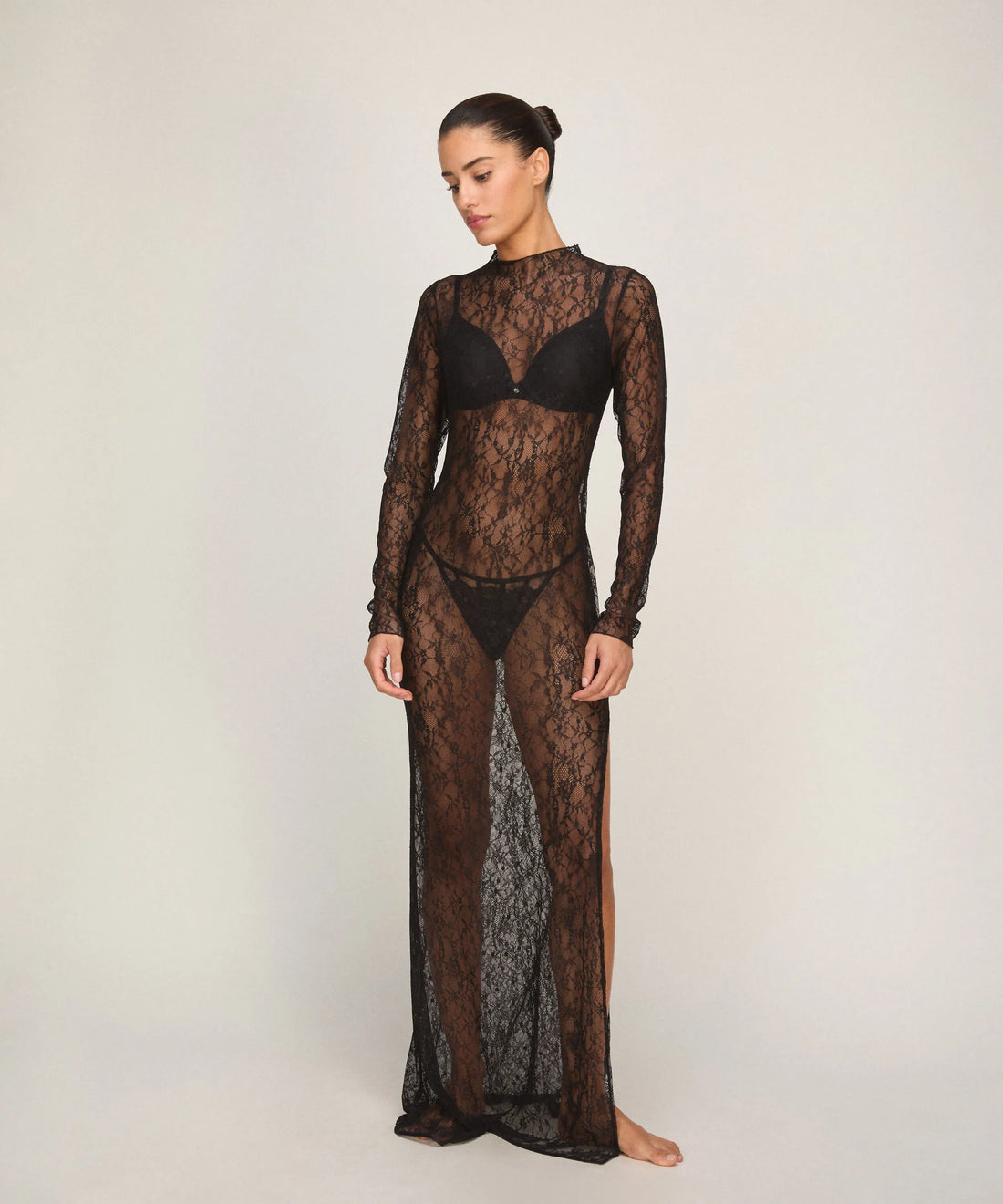 Hunkemoller Caviar Women Slipdress Allover Lace SKU: 306175_Caviar Image 01