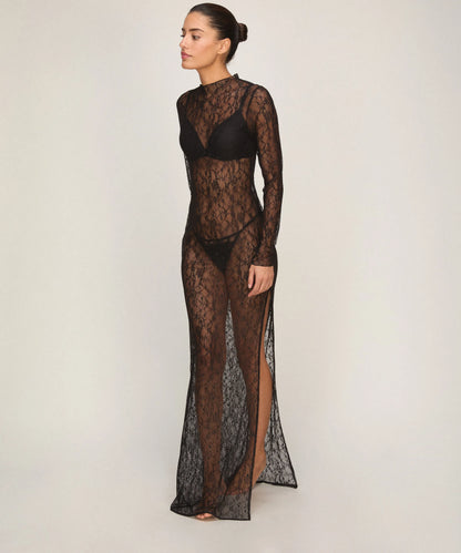Hunkemoller Caviar Women Slipdress Allover Lace SKU: 306175_Caviar Image 03