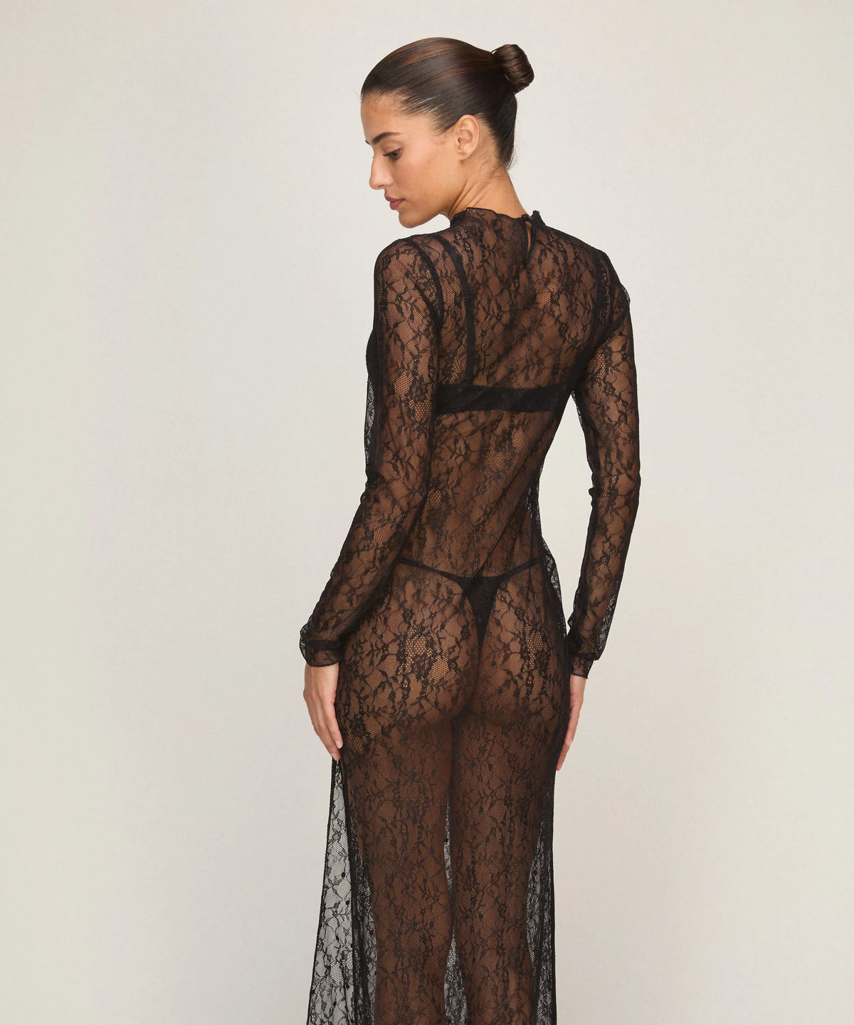 Hunkemoller Caviar Women Slipdress Allover Lace SKU: 306175_Caviar Image 04