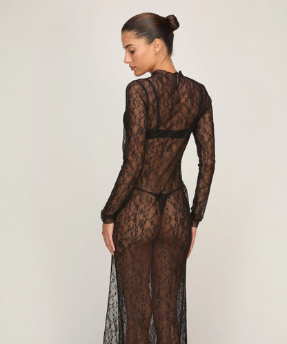 Hunkemoller Caviar Women Slipdress Allover Lace SKU: 306175_Caviar Image 04