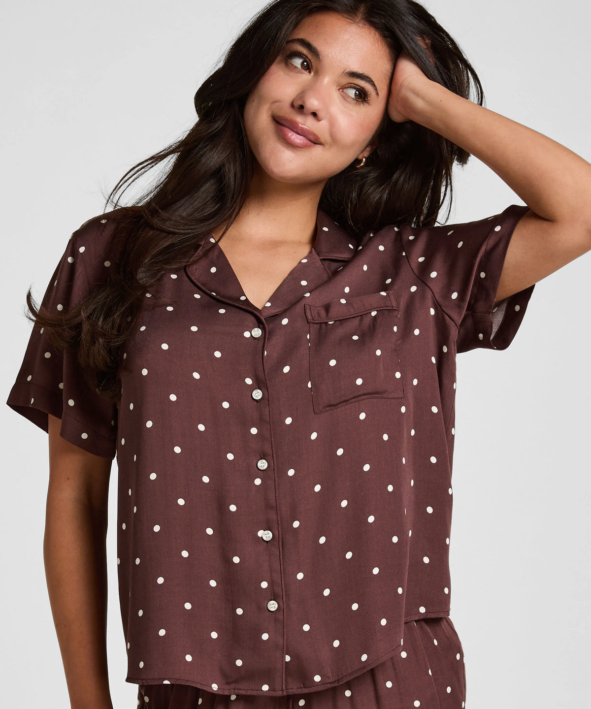 Hunkemoller Deep Mahogany Women Pyjama Jacket Satin SKU: 306180_Deep Mahogany Image 01