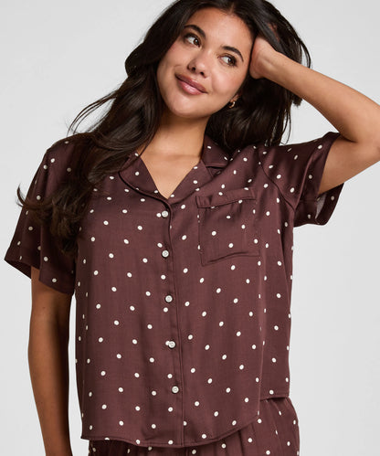 Hunkemoller Deep Mahogany Women Pyjama Jacket Satin SKU: 306180_Deep Mahogany Image 01