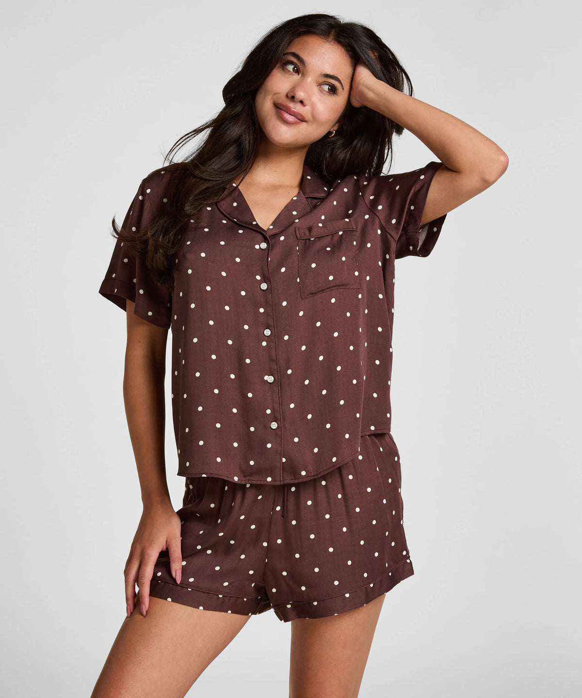 Hunkemoller Deep Mahogany Women Pyjama Jacket Satin SKU: 306180_Deep Mahogany Image 03