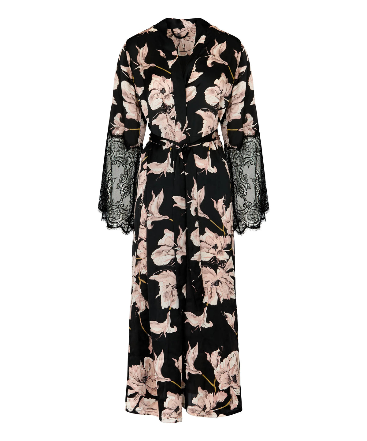 Hunkemoller Caviar Women Kimono Long Satin Lace SKU: 306182_Caviar Image 05