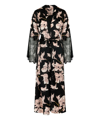 Hunkemoller Caviar Women Kimono Long Satin Lace SKU: 306182_Caviar Image 05