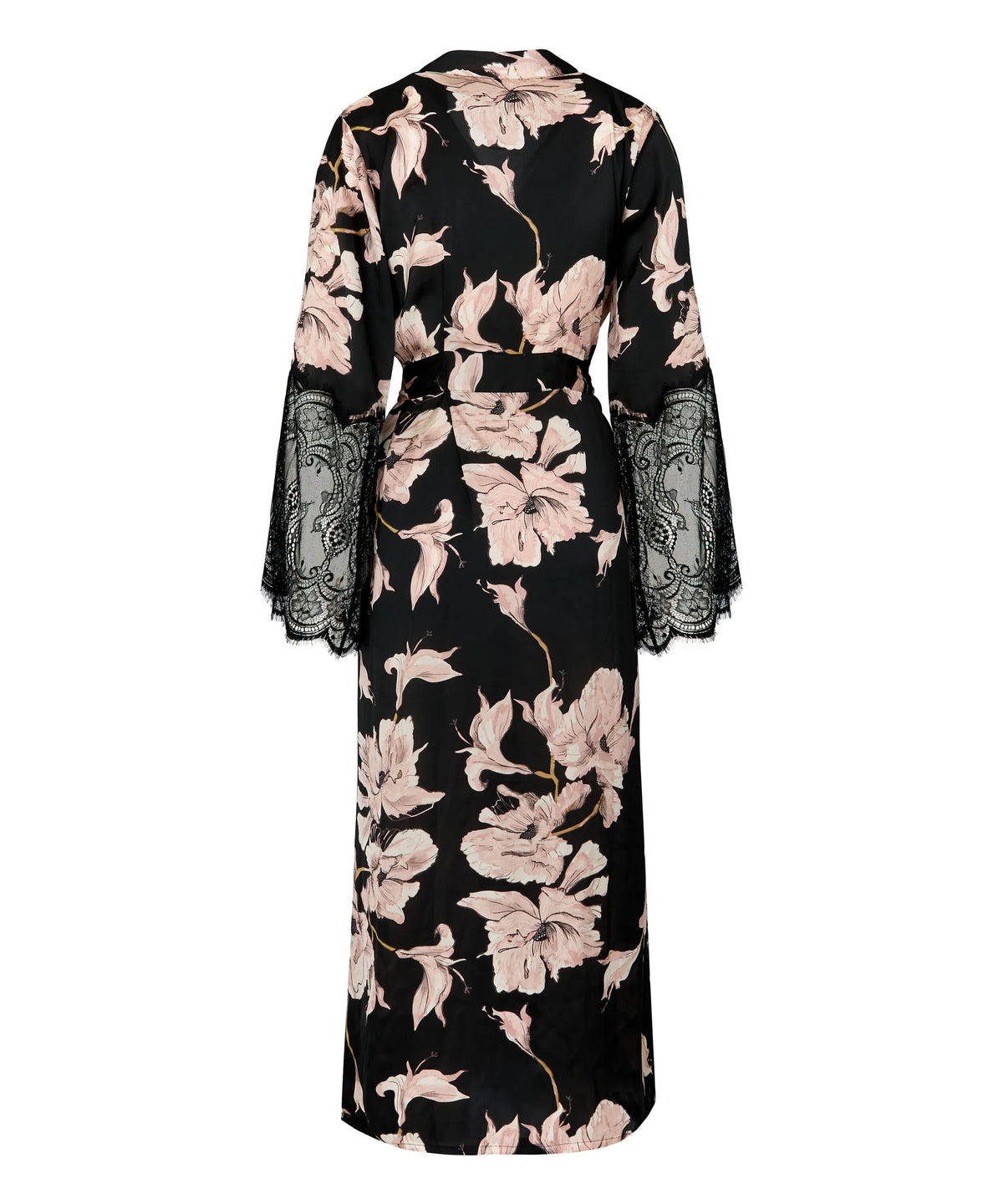 Hunkemoller Caviar Women Kimono Long Satin Lace SKU: 306182_Caviar Image 06