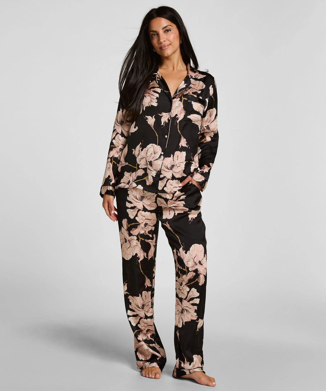 Hunkemoller Caviar Women Satin Pants Flower SKU: 306185_Caviar Image 01