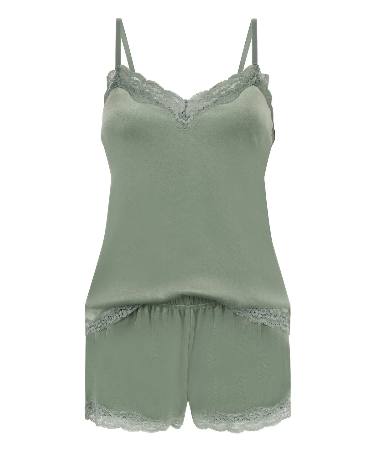 Hunkemoller Dark Olive Women Velours Pyjama Set SKU: 306199_Dark Olive Image 04