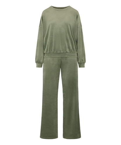 Hunkemoller Dark Olive Women Pyjama Set Velours SKU: 306201_Dark Olive Image 04
