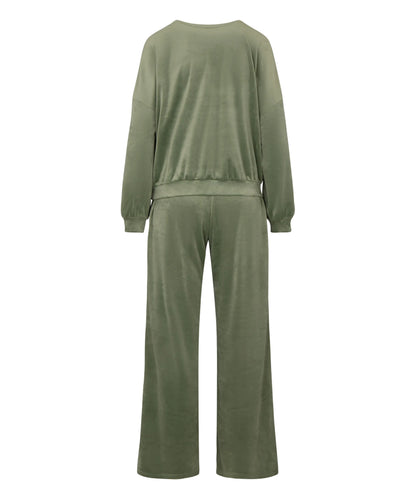 Hunkemoller Dark Olive Women Pyjama Set Velours SKU: 306201_Dark Olive Image 05