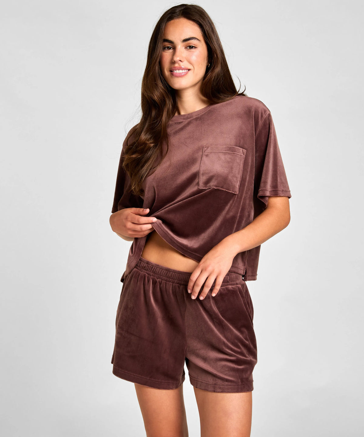 Hunkemoller Deep Mahogany Women Pyjama Set Velours SKU: 306202_Deep Mahogany Image 01