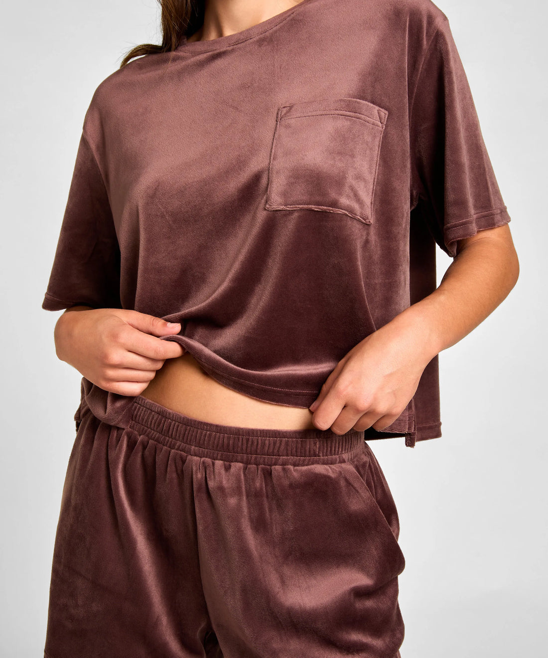 Hunkemoller Deep Mahogany Women Pyjama Set Velours SKU: 306202_Deep Mahogany Image 02