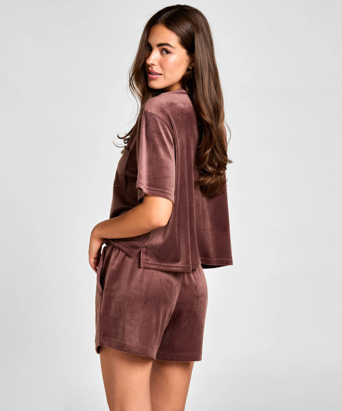 Hunkemoller Deep Mahogany Women Pyjama Set Velours SKU: 306202_Deep Mahogany Image 03