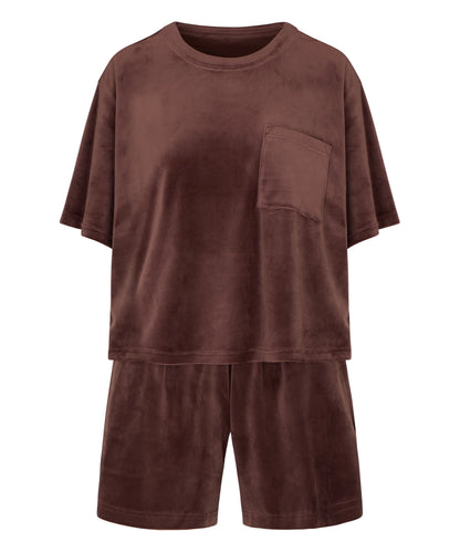 Hunkemoller Deep Mahogany Women Pyjama Set Velours SKU: 306202_Deep Mahogany Image 04