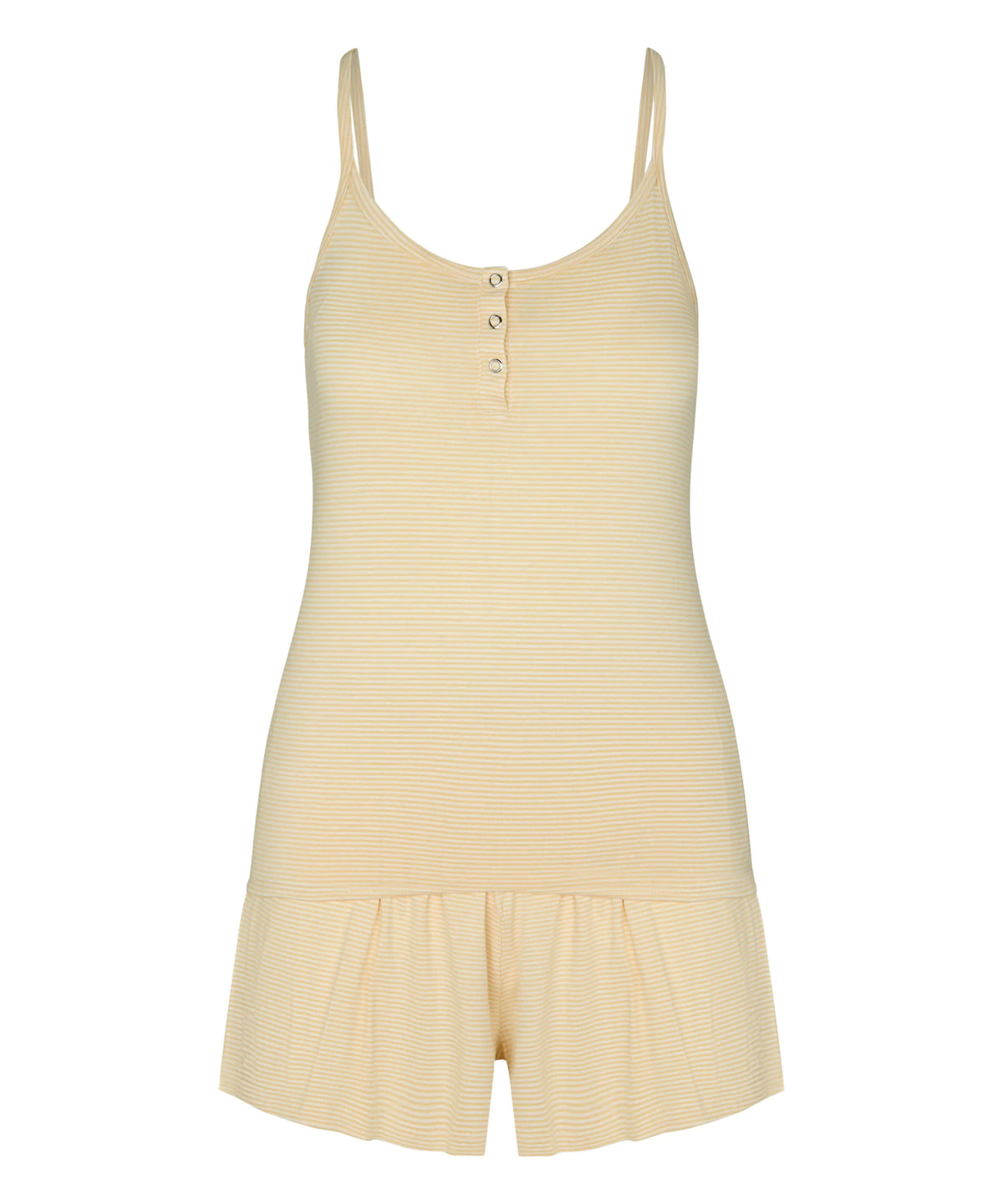 Hunkemoller Vanilla Women Pyjama Set Striped Henley SKU: 306213_Vanilla Image 04