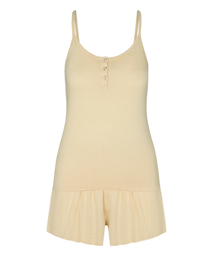 Hunkemoller Vanilla Women Pyjama Set Striped Henley SKU: 306213_Vanilla Image 04