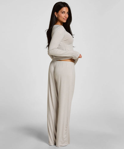 Hunkemoller Vapor Blue Women Pyjama Set Striped Henley SKU: 306215_Vapor Blue Image 04