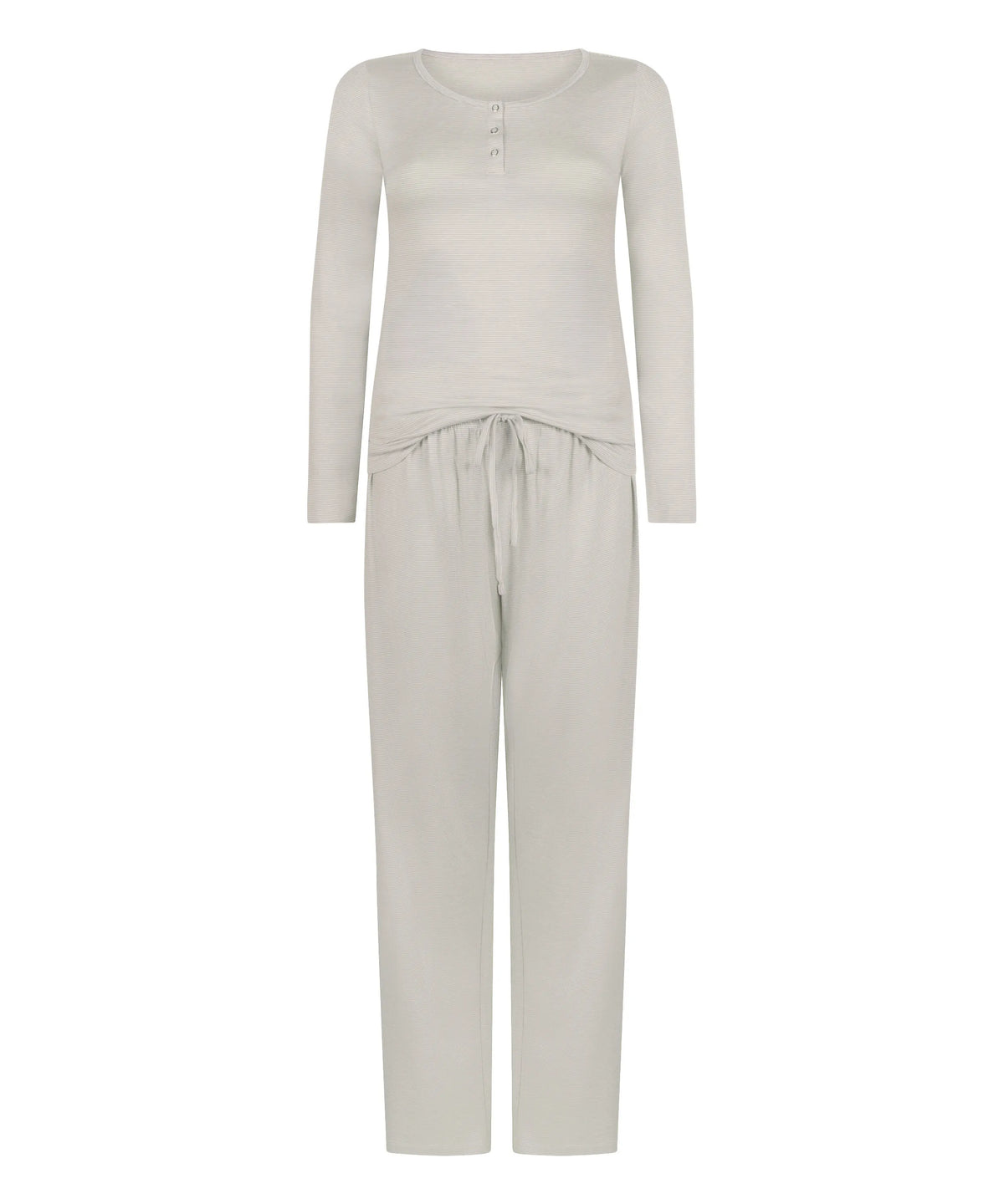 Hunkemoller Vapor Blue Women Pyjama Set Striped Henley SKU: 306215_Vapor Blue Image 05