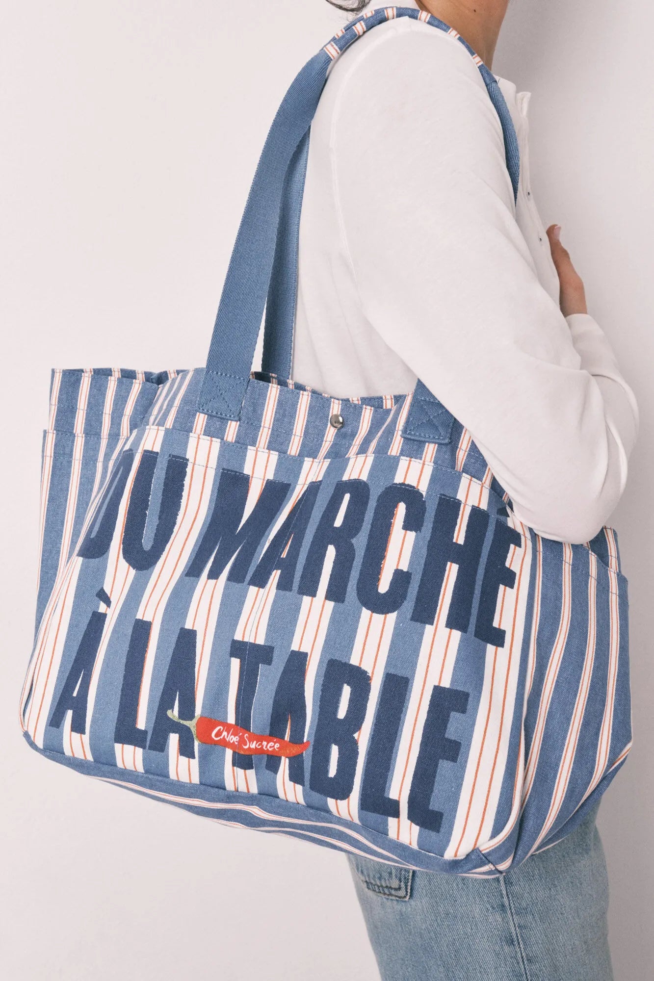 Women Secret Light Blue Women Striped Cotton Shopper Bag SKU: 3063296_16 Image 03
