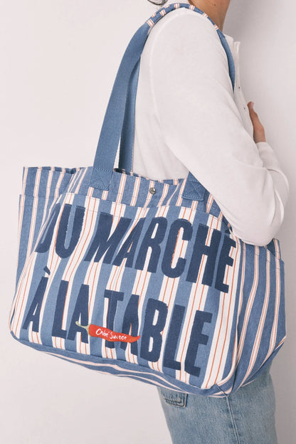 Women Secret Light Blue Women Striped Cotton Shopper Bag SKU: 3063296_16 Image 03