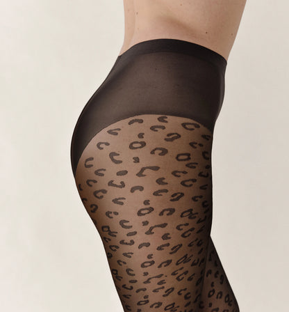 Hunkemoller Black Women Tights 15 Denier Leopard SKU: 306939_Black Image 04