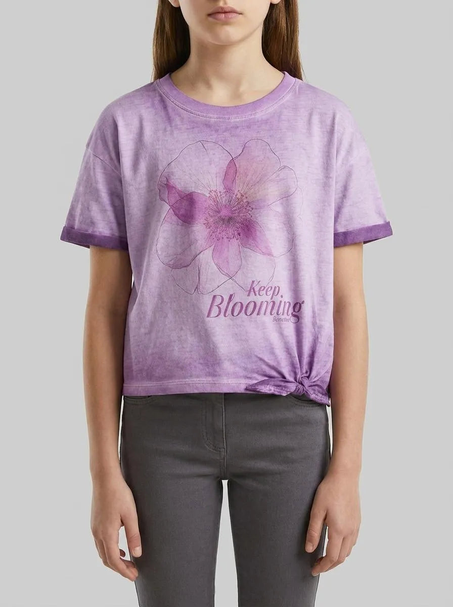Benetton Purple Girls T-Shirt with Print and Knot SKU: 3085C10T3_63L Image 00