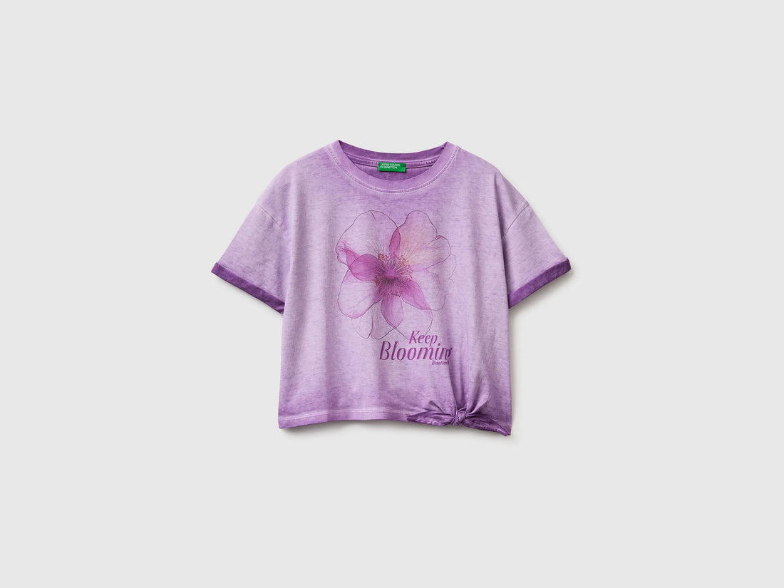 Benetton Purple Girls T-Shirt with Print and Knot SKU: 3085C10T3_63L Image 01