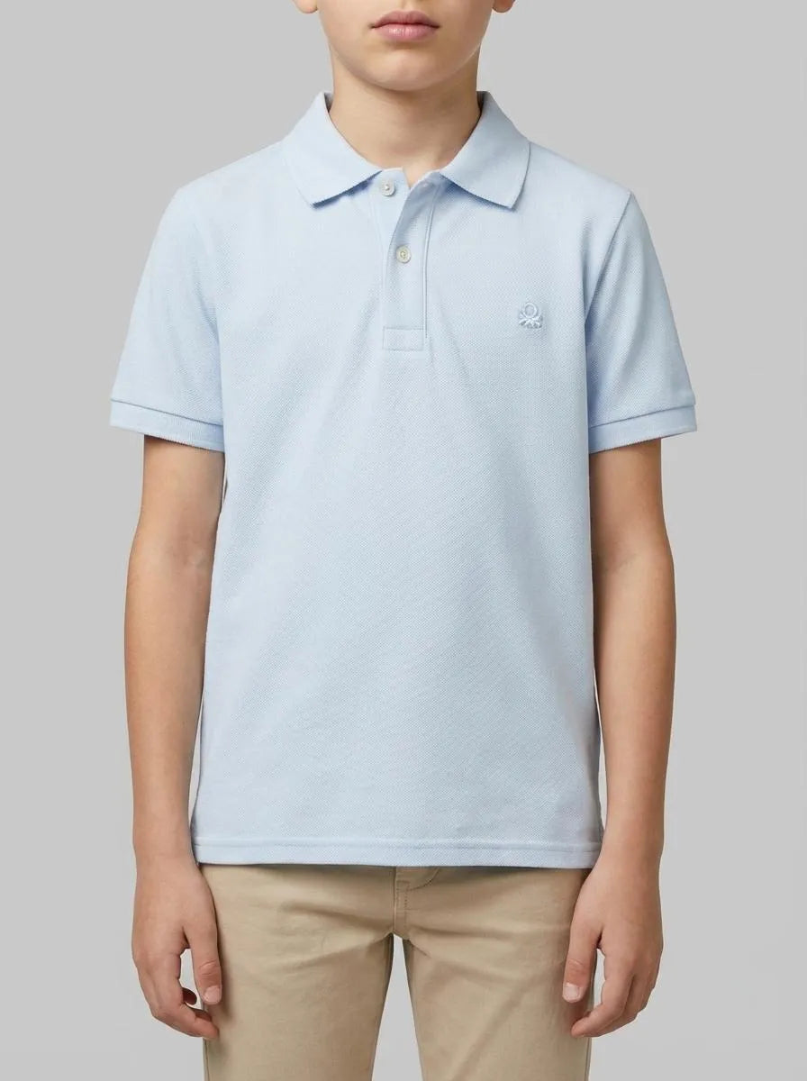 Benetton Sky Blue Boys Slim Fit Polo in Pure Cotton SKU: 3089C300Q_081 Image 00