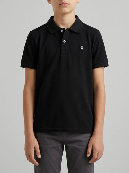 Benetton Black Boys Slim Fit Polo in Pure Cotton SKU: 3089C300Q_100 Image 00