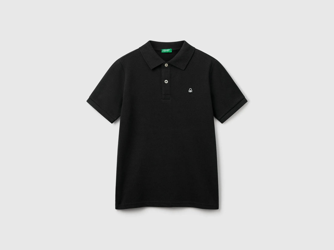 Benetton Black Boys Slim Fit Polo in Pure Cotton SKU: 3089C300Q_100 Image 01