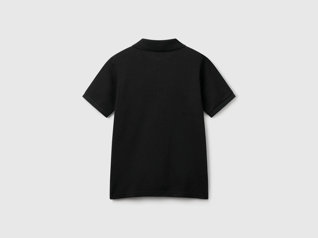 Benetton Black Boys Slim Fit Polo in Pure Cotton SKU: 3089C300Q_100 Image 02