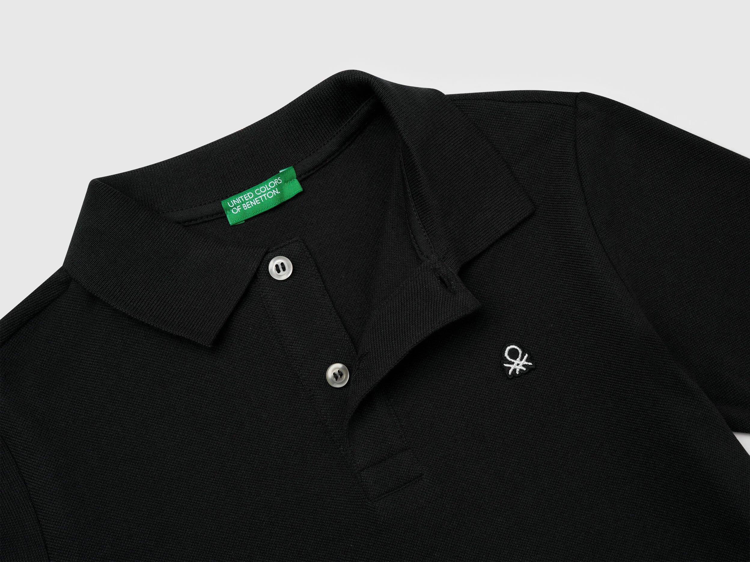 Benetton Black Boys Slim Fit Polo in Pure Cotton SKU: 3089C300Q_100 Image 03