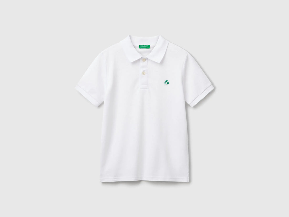 Benetton White Boys Slim Fit Polo in Pure Cotton SKU: 3089C300Q_101 Image 01