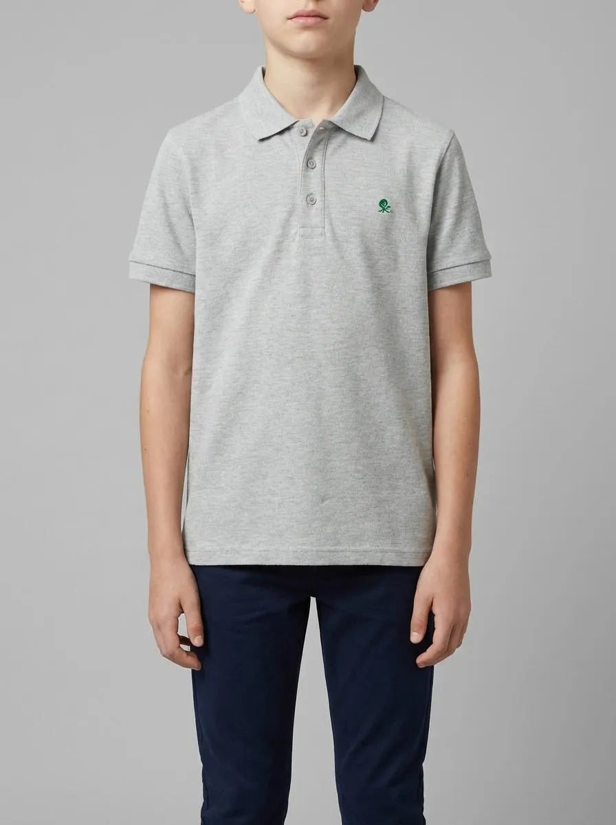 Benetton Light Gray Boys Slim Fit Polo in Pure Cotton SKU: 3089C300Q_501 Image 00