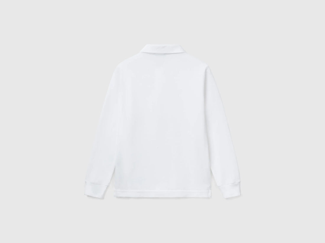 Benetton White Boys Long Sleeve Polo in Cotton SKU: 3089C300Z_101 Image 02